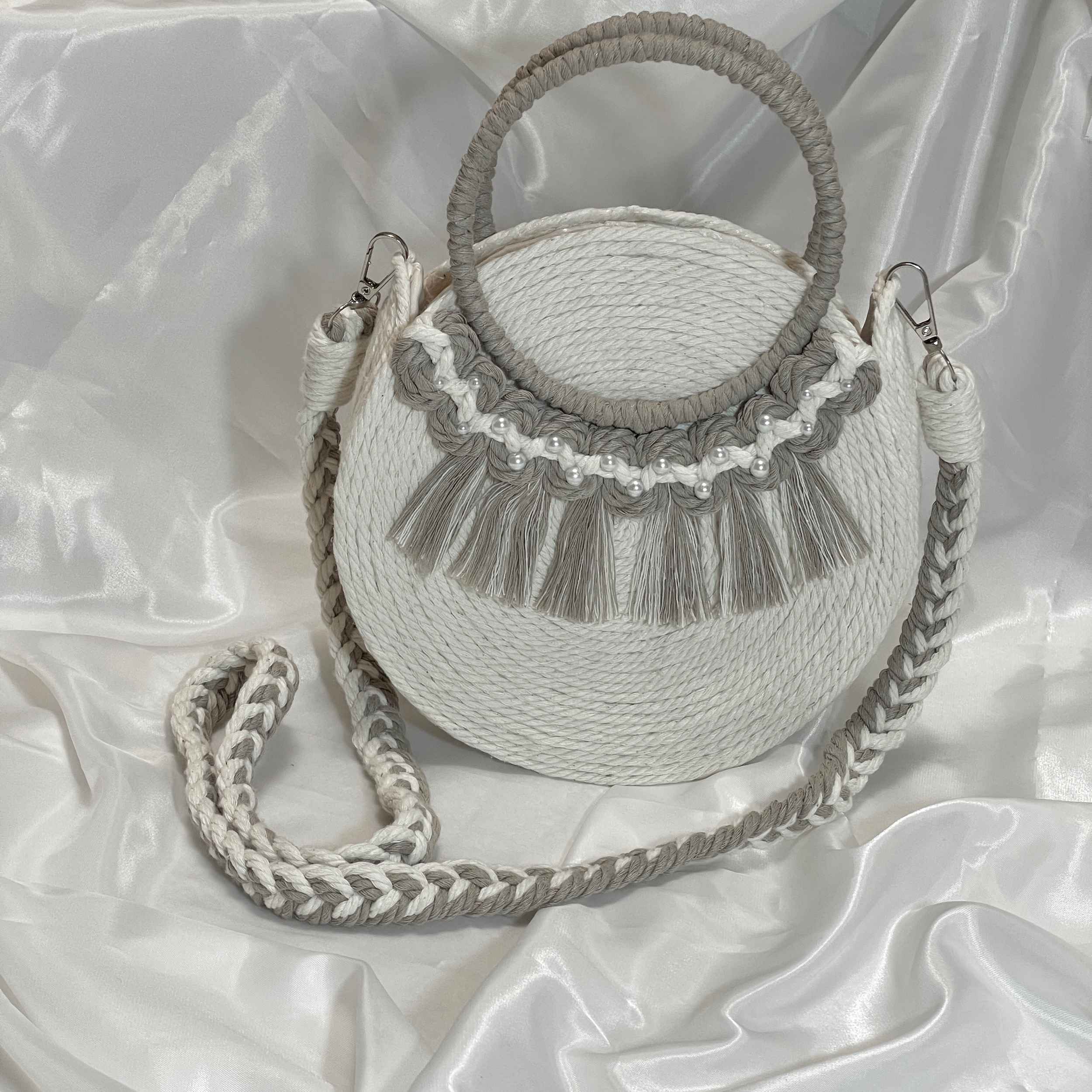 Sac bandoulière en macramé pour femmes tissé à la main avec design de franges