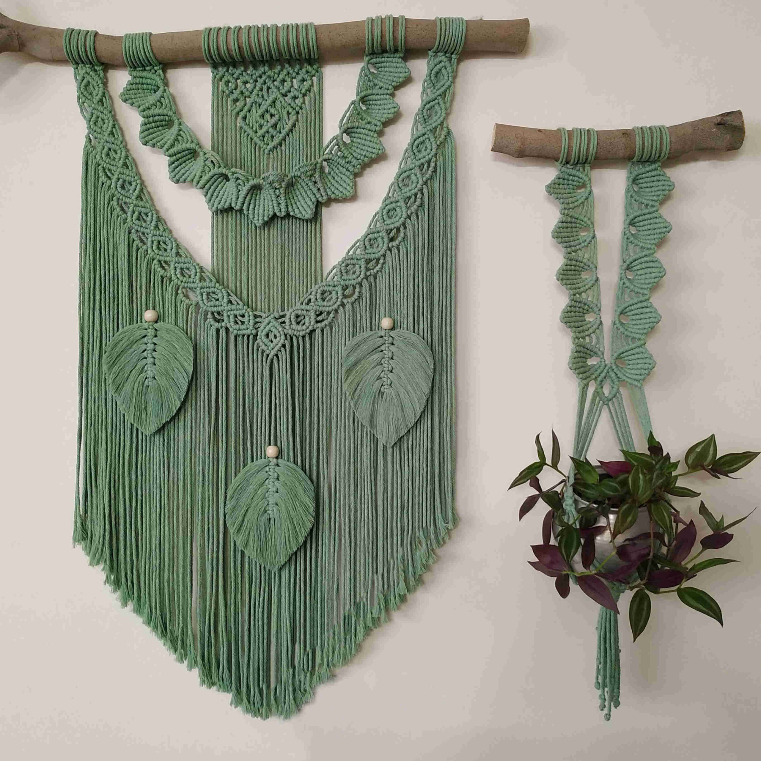 Set Tapisserie Macramé Murale & Porte-Plantes - Art Bohème