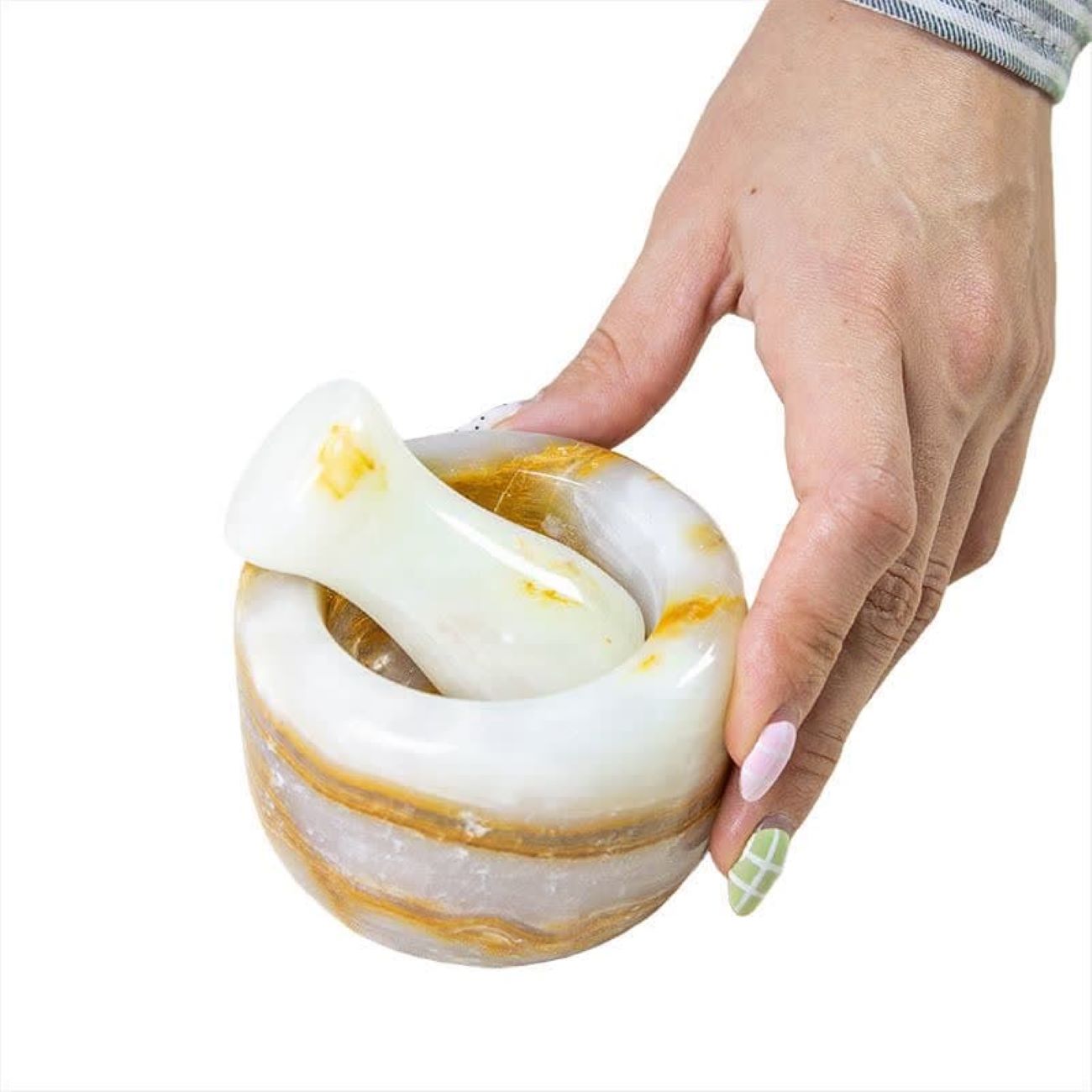 Ensemble Mortier et Pilon en Marbre Fabriqué à la Main pour le Mélange de Safran et d’Épices Modèle Rasa