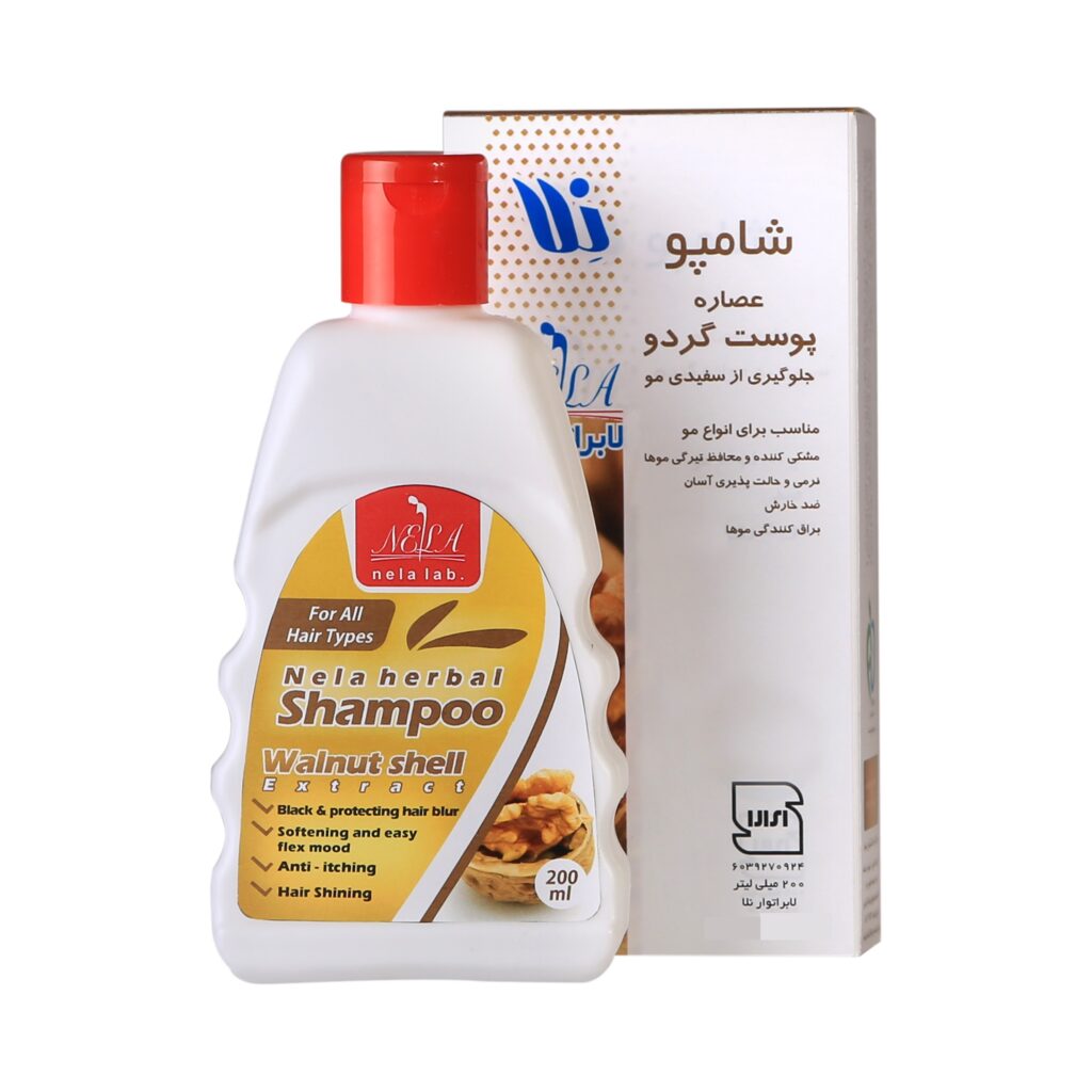 Nela Shampooing Protecteur de Couleur à la Noix - Prévient le Grisonnement des Cheveux (200 ml, x2)