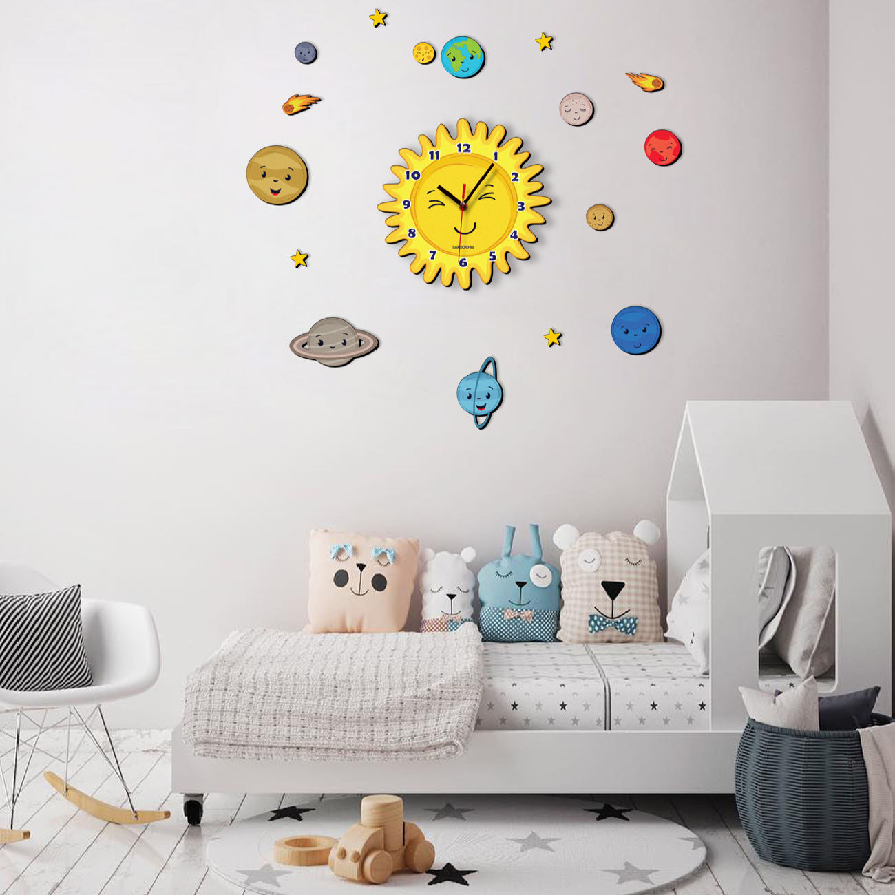 Horloge Murale en Bois Non Tictac pour Chambre d’Enfant avec Design de Petit Soleil