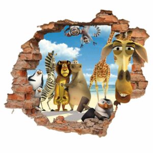 Autocollant mural 3D pour chambre de bébé – Design Madagascar