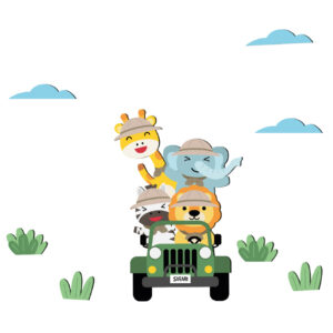 Autocollant mural pour chambre de bébé – Design voiture d’animaux