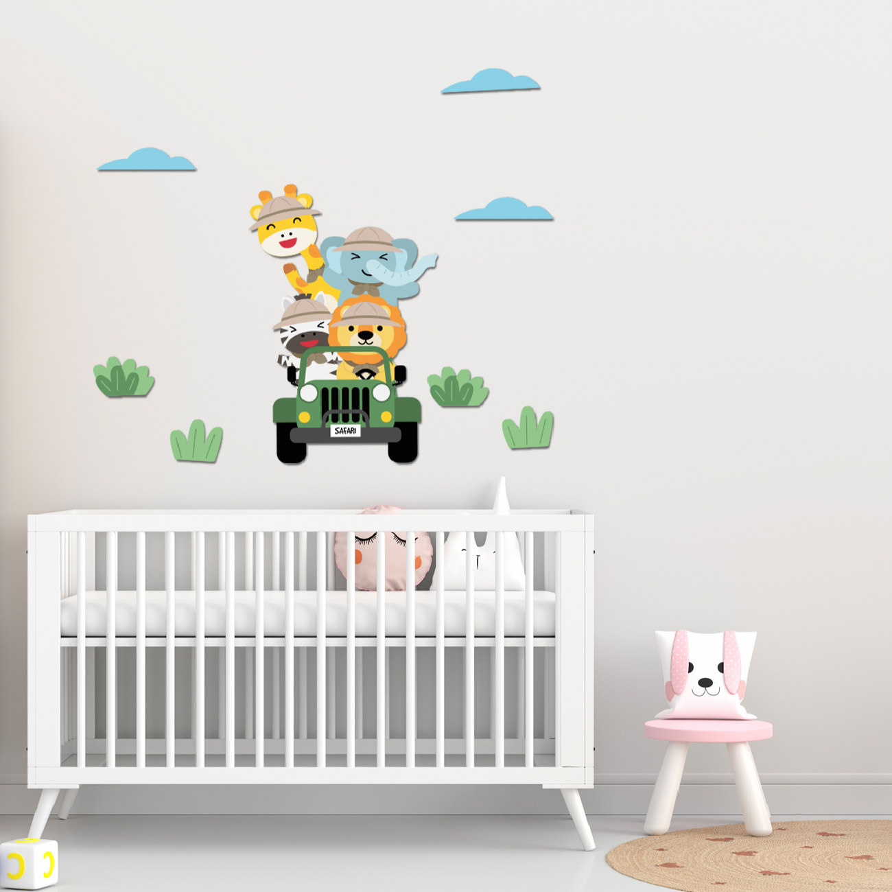 Autocollant mural pour chambre de bébé – Design voiture d’animaux
