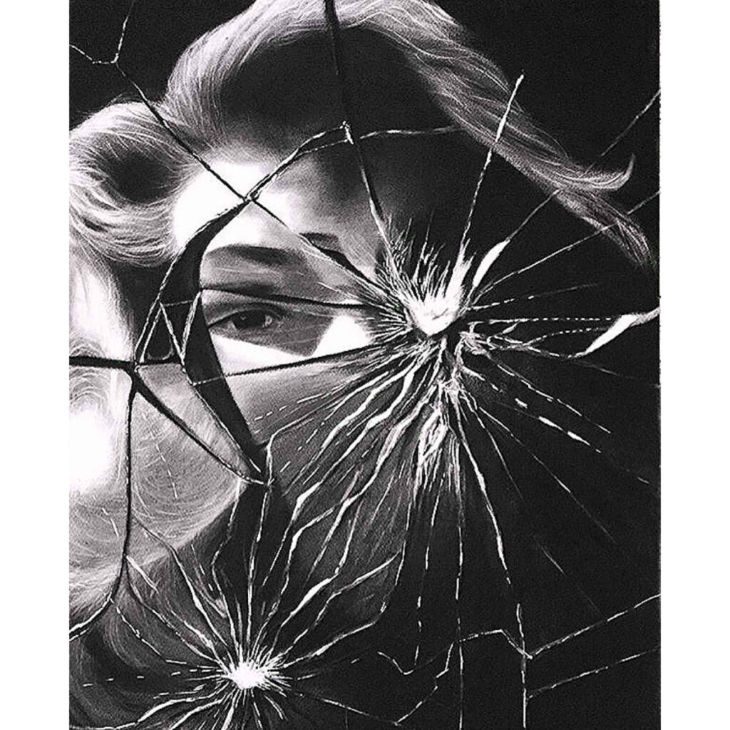 Dessin original au stylo noir avec design miroir brisé sur carton