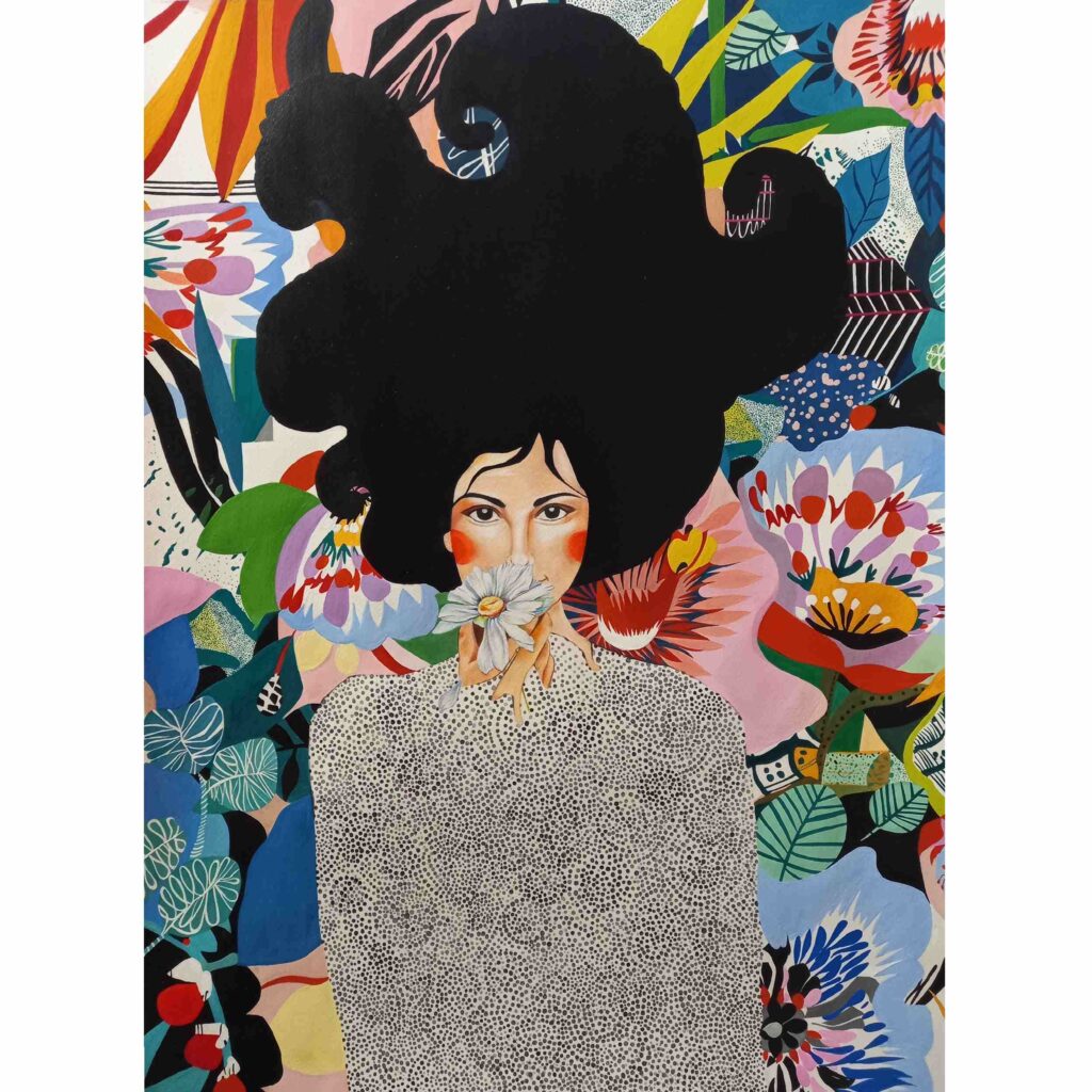 Dessin original au crayon de couleur et à l’acrylique