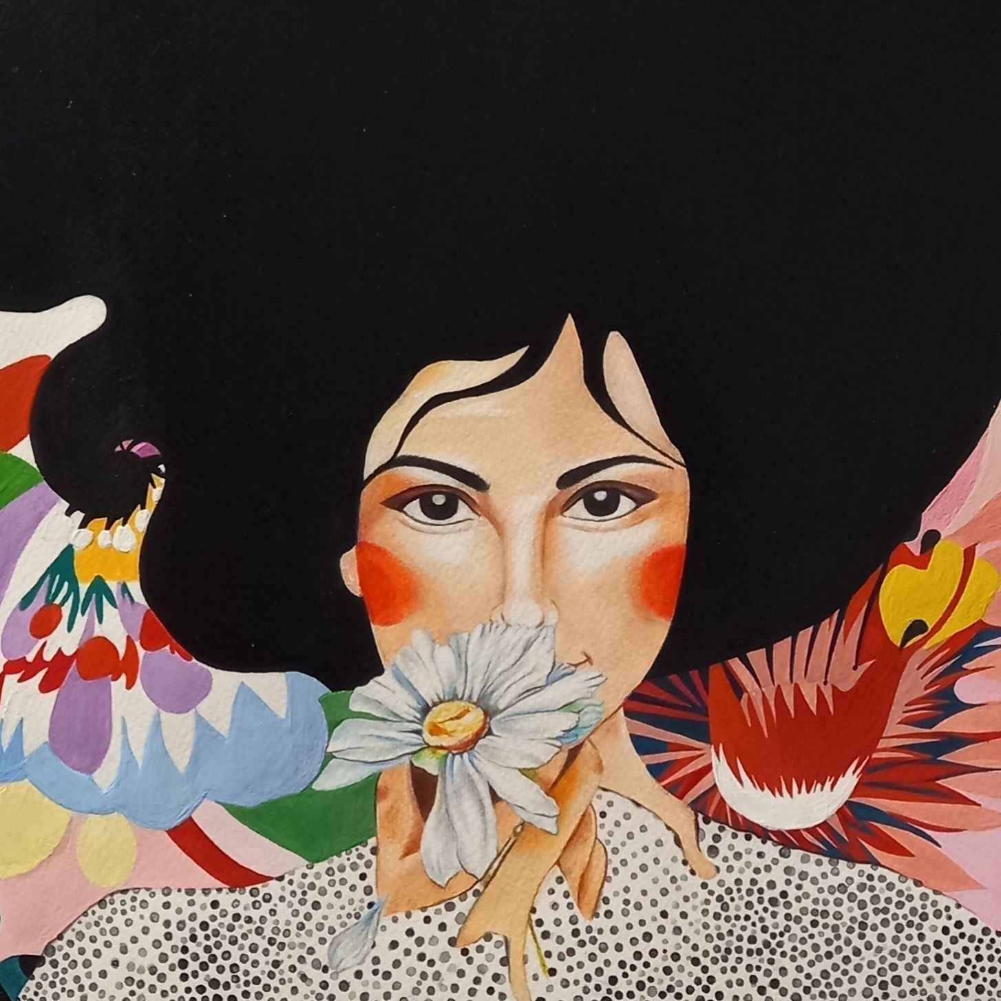 Dessin original au crayon de couleur et à l’acrylique