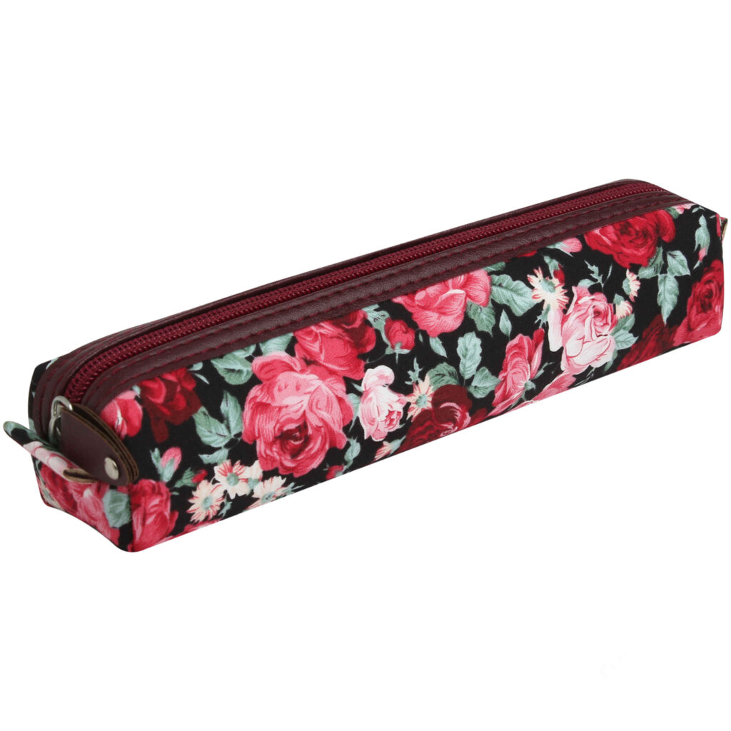 Trousse à crayons avec design floral et fermeture éclair pour fournitures scolaires et de bureau