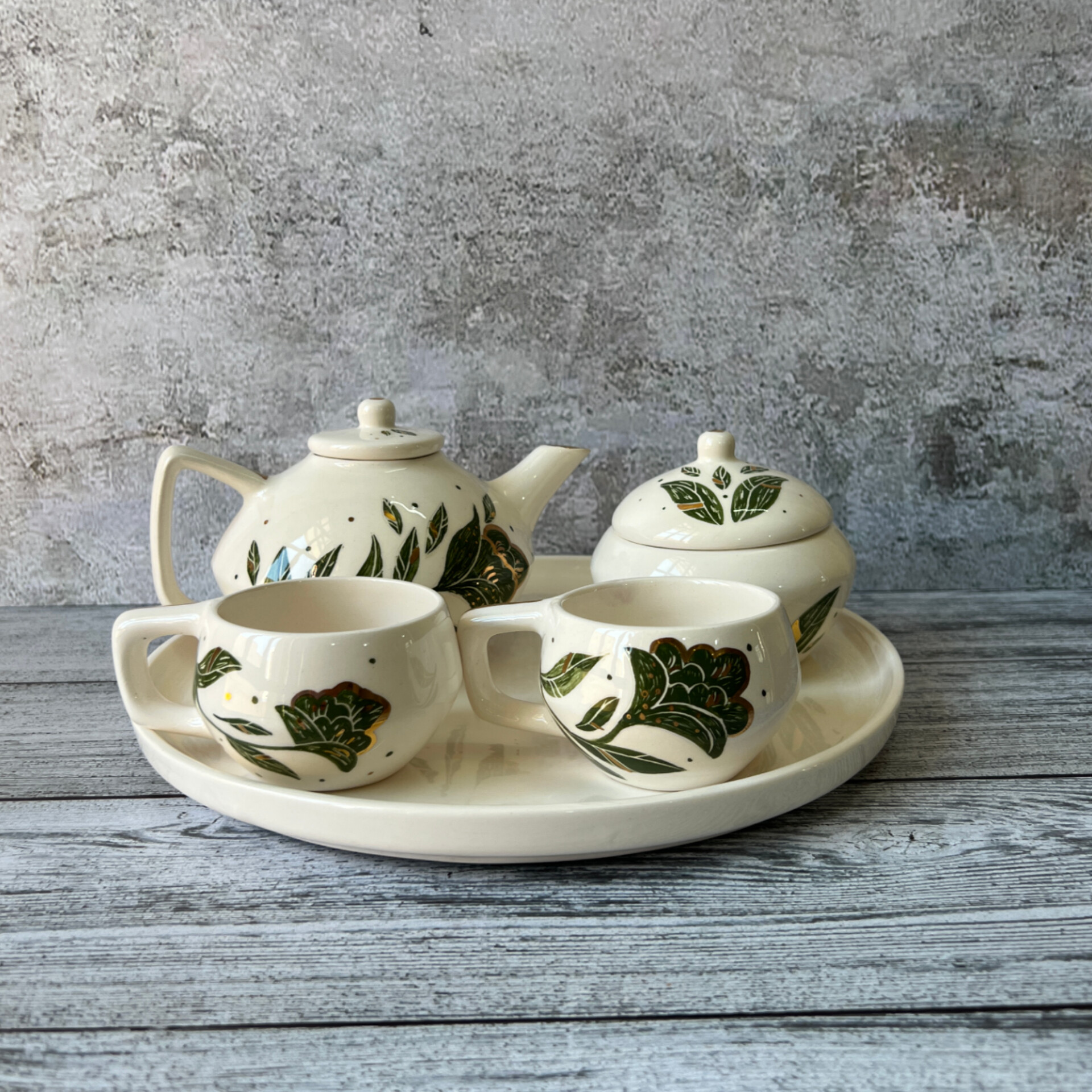 Ensemble de Thé et Café victorienne en Céramique avec Design Fleur Verte