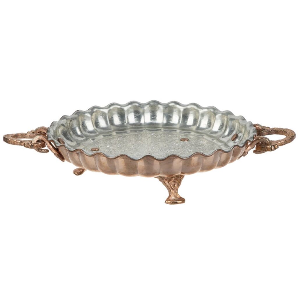 Plat de Service Persan en Cuivre sur Pied Traditionnellement Martelé Modèle Alizeh