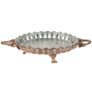 Plat de Service Persan en Cuivre sur Pied Traditionnellement Martelé Modèle Alizeh
