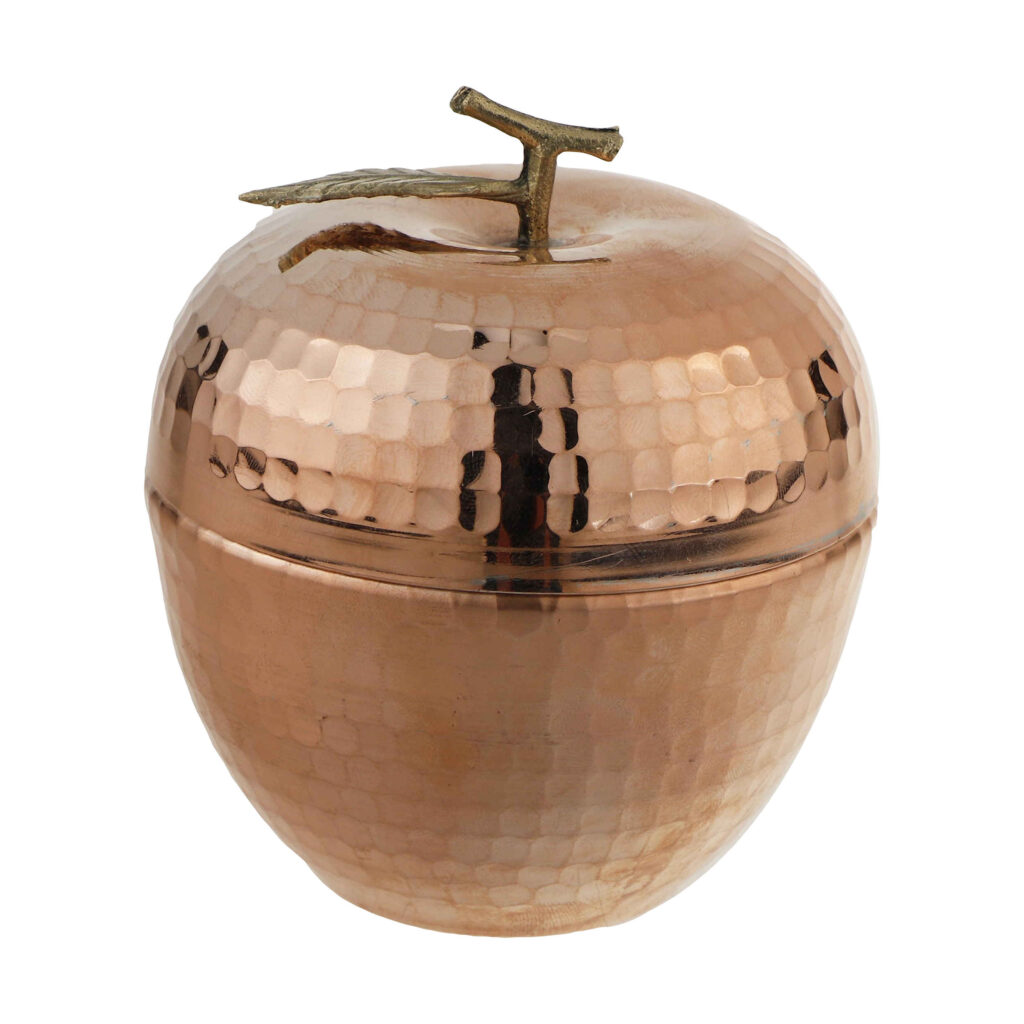Sucrier persan artisanal en cuivre avec couvercle - Martelé Pomme