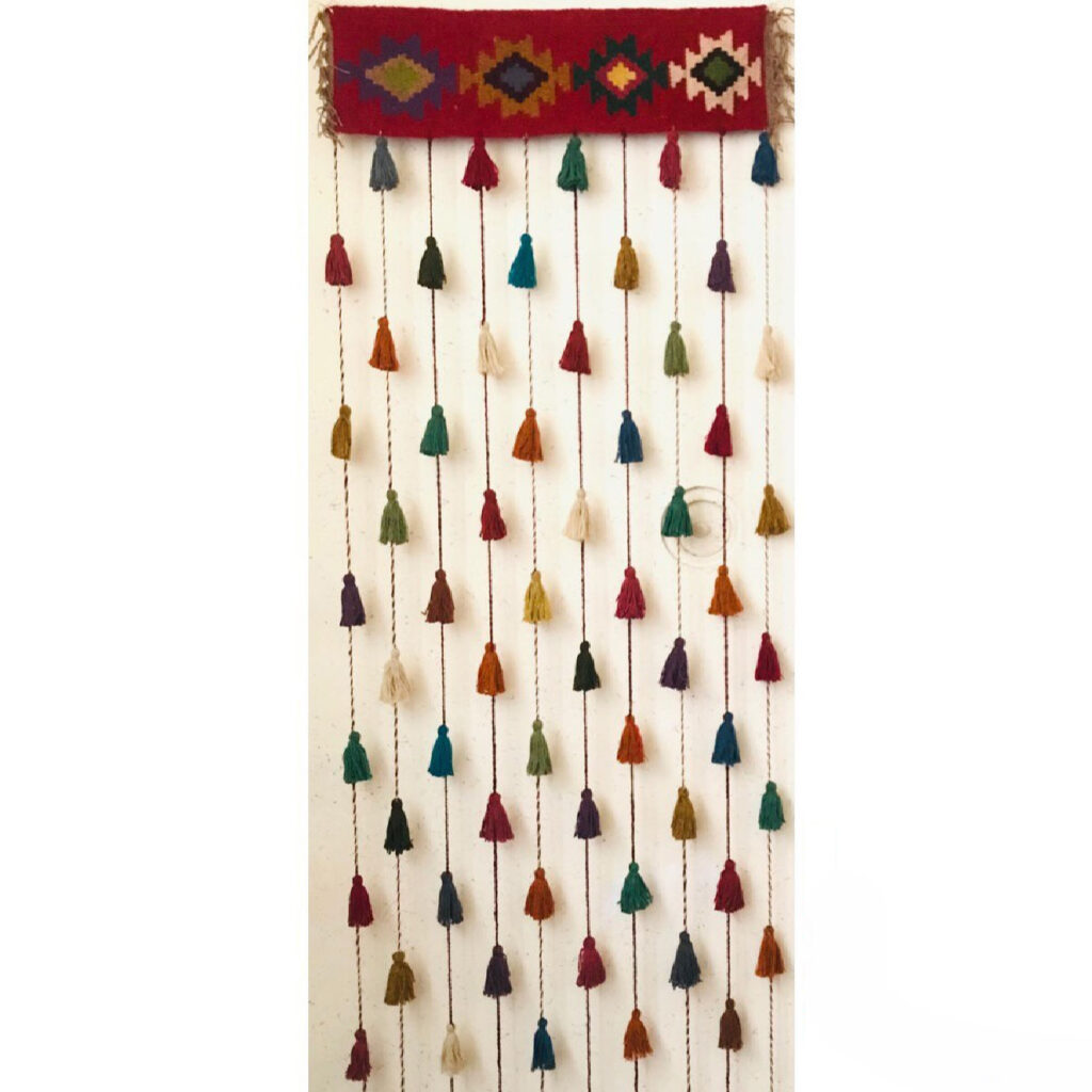 Tenture murale persane à pompons DIY – Motif kilim traditionnel modèle Coloré