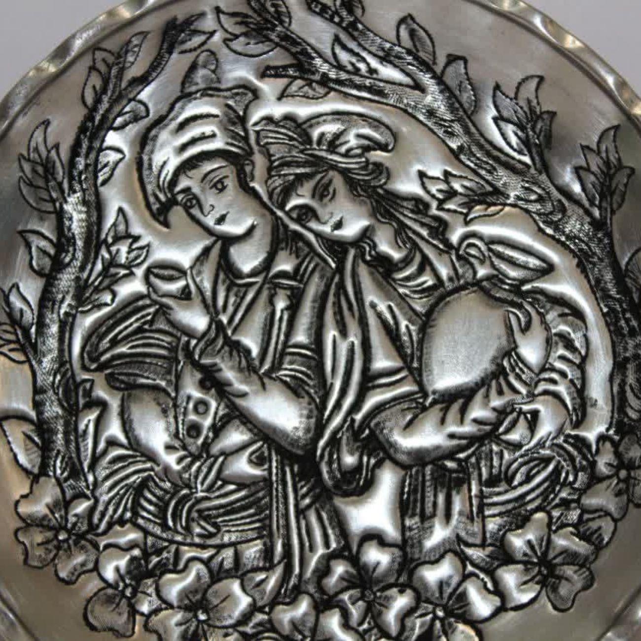 Bol décoratif en argent persan – Pièce décorative unique faite à la main