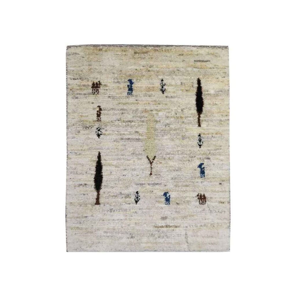 Tapis Gabbeh Persan en laine authentique tissé à la main, motifs d'arbres
