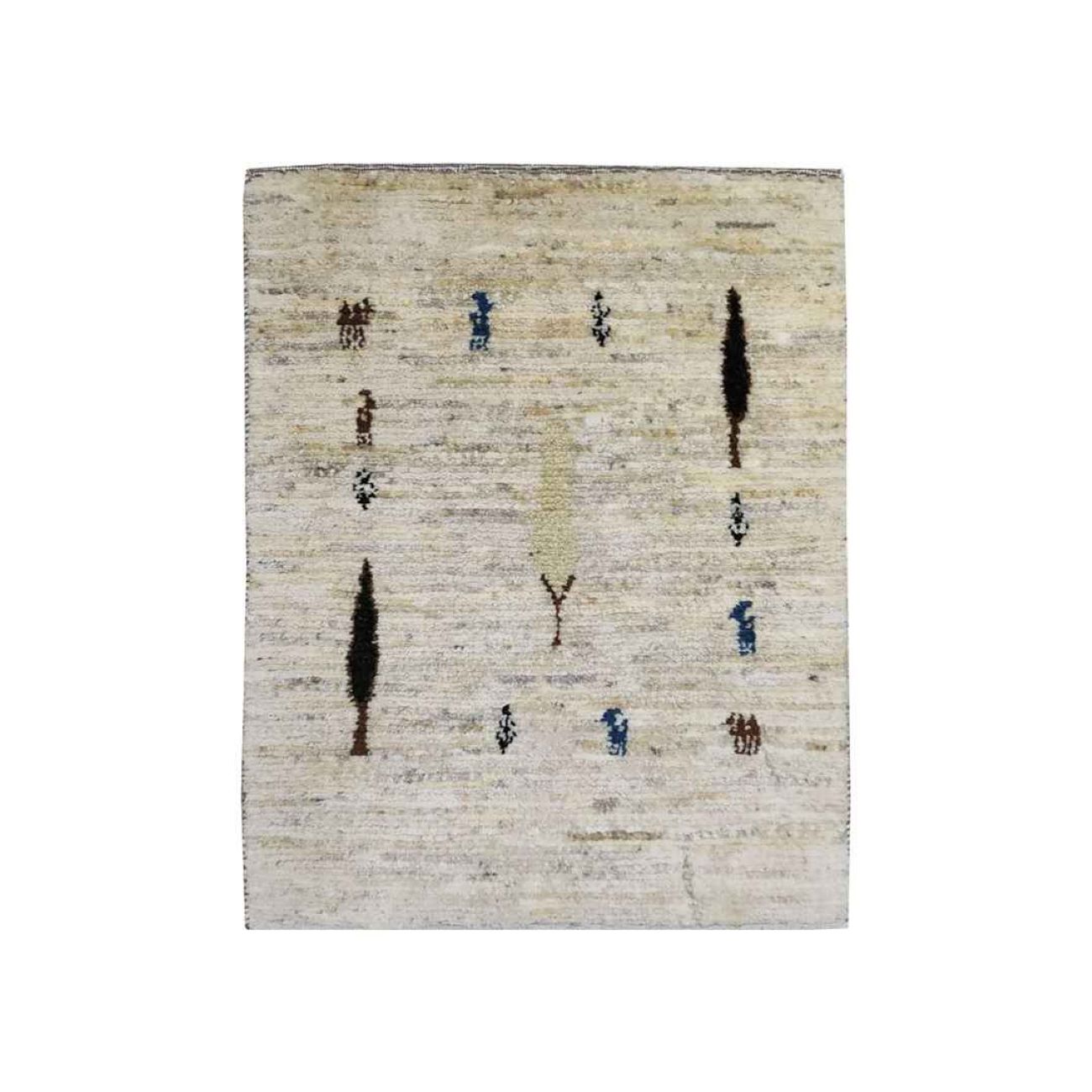Tapis Gabbeh Persan en laine authentique tissé à la main, motifs d'arbres