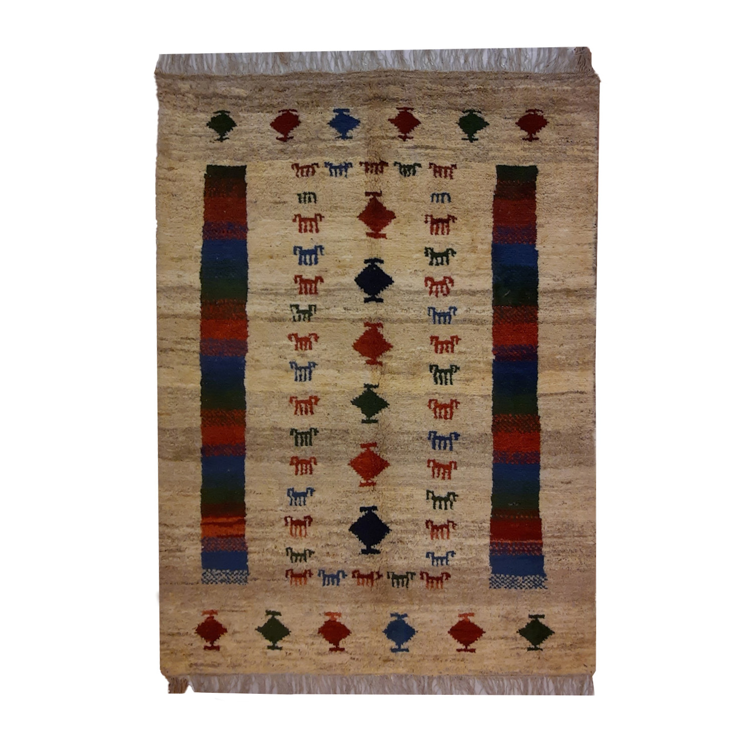 Tapis Gabbeh Persan en laine authentique tissé à la main à Shiraz, motifs animaliers