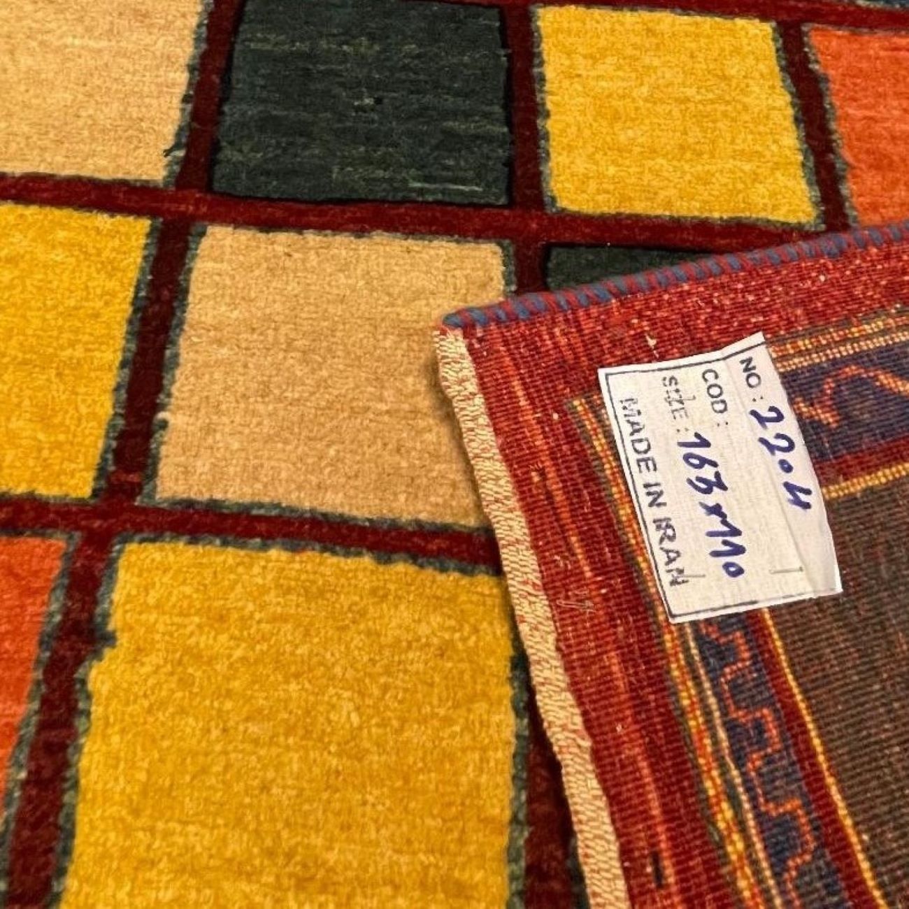 Tapis Gabbeh Persan en laine authentique tissé à la main, à carreaux