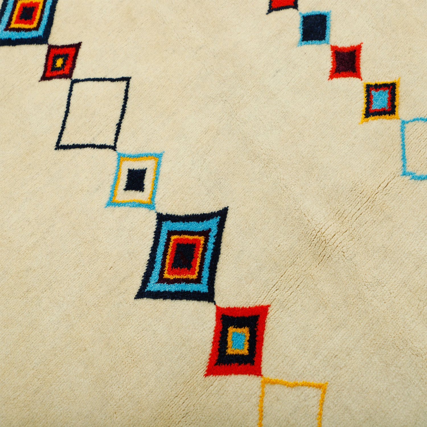 Tapis Gabbeh Persan en laine tissé à la main dans le Fars, géométrique crème