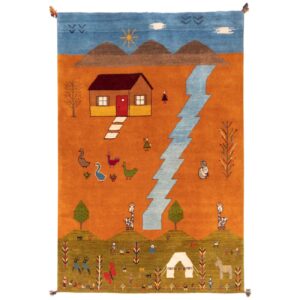 Tapis Gabbeh Persan en laine authentique tissé à la main dans le Fars, vie rurale