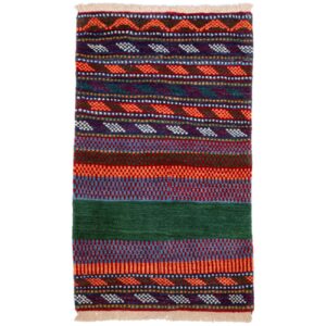 Tapis Gabbeh Persan en laine tissé à la main dans le Yasouj, rayé