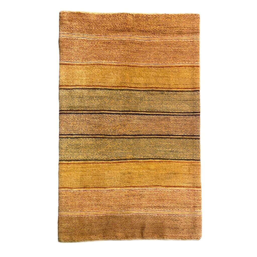 Tapis Gabbeh Persan en laine authentique tissé à la main à Shiraz, rayé marron clair