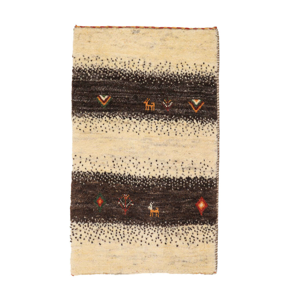 Tapis Gabbeh Persan en laine authentique tissé à la main dans le Khorasan, motifs animaliers