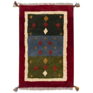 Tapis Gabbeh Persan en laine tissé à la main dans le Fars, géométrique