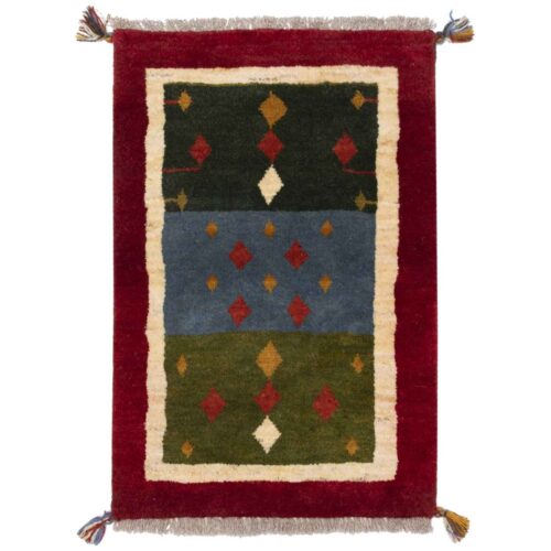 Tapis Gabbeh Persan en laine tissé à la main dans le Fars, géométrique