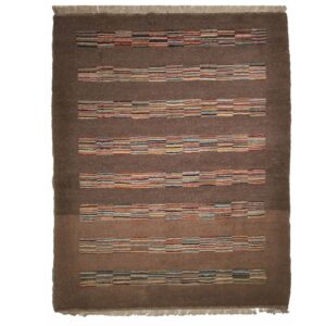 Tapis Gabbeh Persan en laine tissé à la main dans le Fars, rayé marron