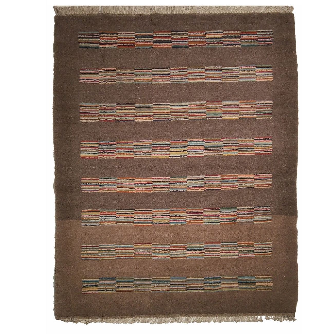 Tapis Gabbeh Persan en laine tissé à la main dans le Fars, rayé marron