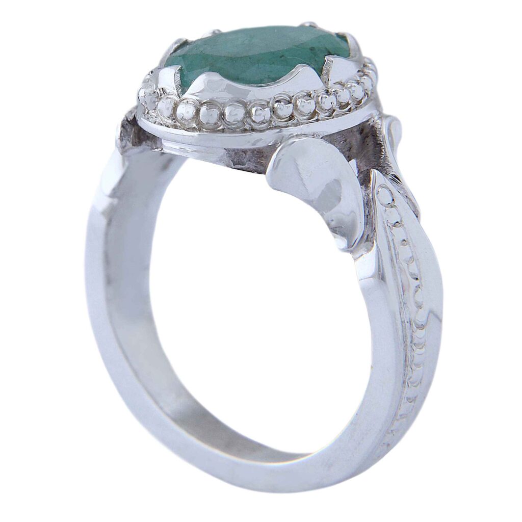 Bague en Argent avec Émeraude Verte Persane pour Homme Fabriquée à la Main Modèle Bahar