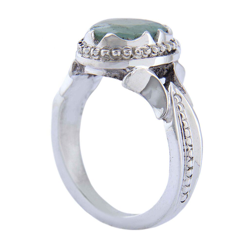 Bague en Argent avec Émeraude Verte Persane pour Homme Fabriquée à la Main Modèle Zambia