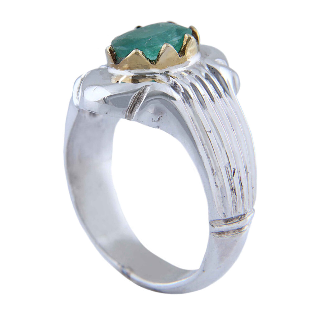Bague en Argent avec Émeraude Verte Persane pour Homme Fabriquée à la Main Modèle plus