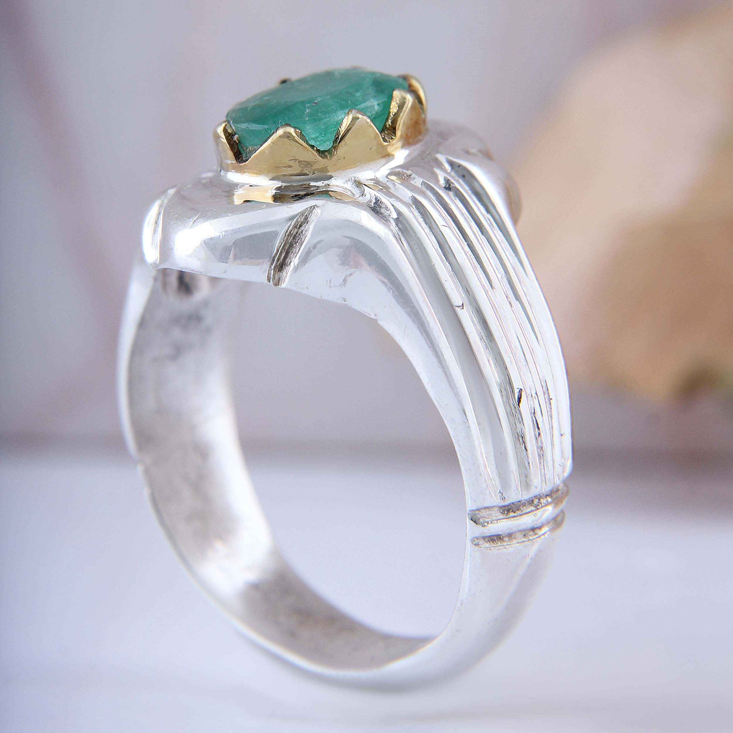 Bague en Argent avec Émeraude Verte Persane pour Homme Fabriquée à la Main Modèle plus