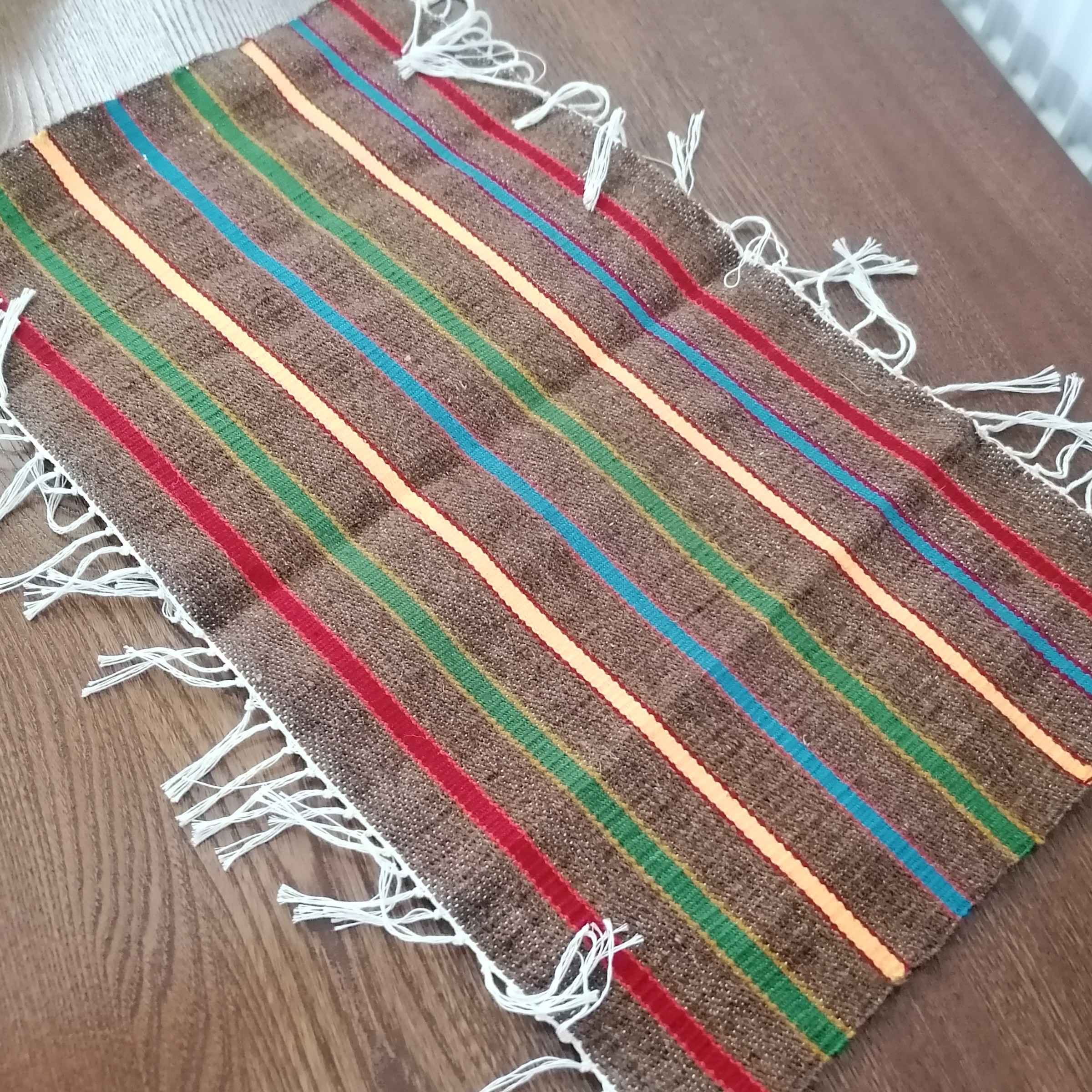 Tapis Jajim Persan tissé à plat dans le Golestan, rayé marron