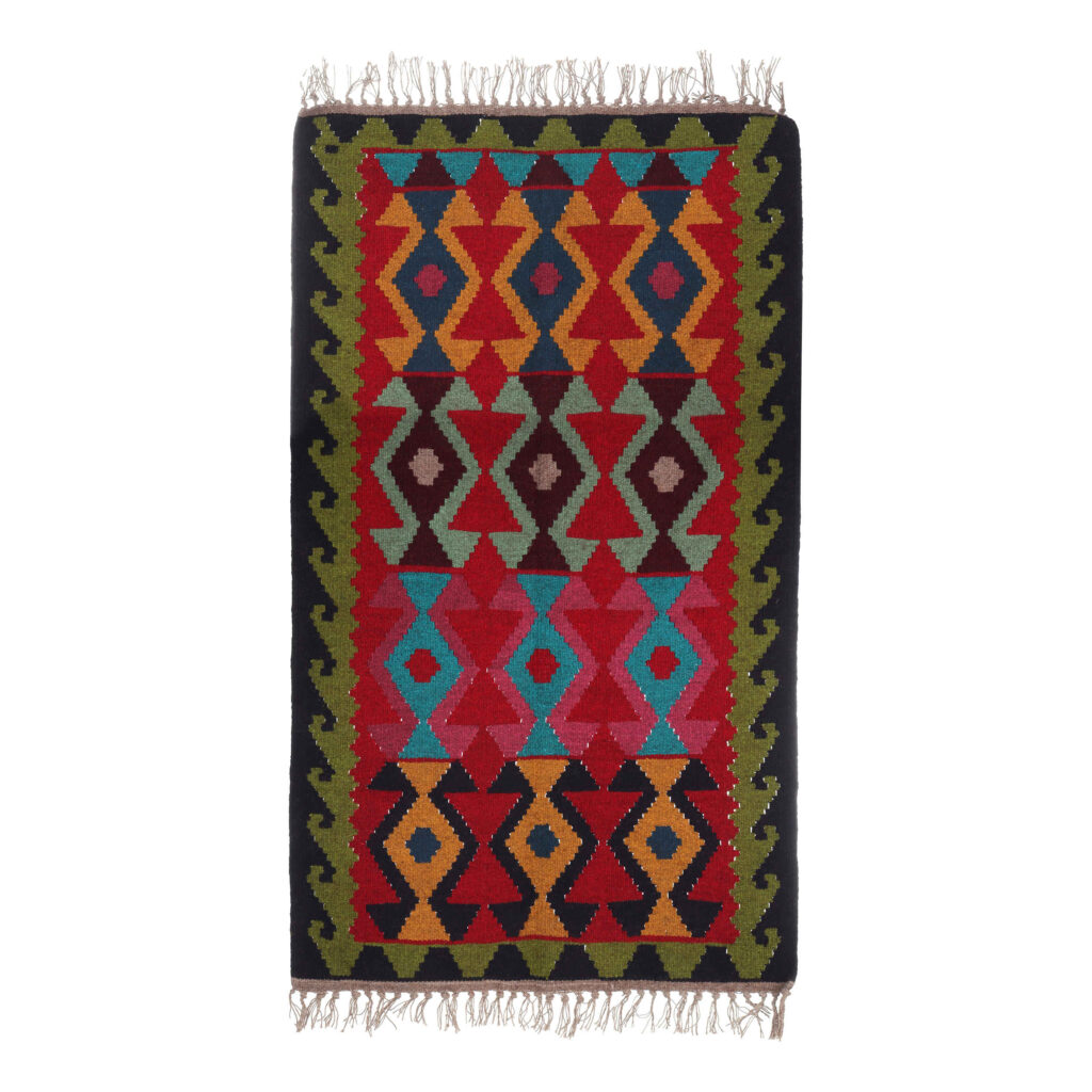 Tapis Kilim Qashqai en laine, tissé à la main à Téhéran, rouge