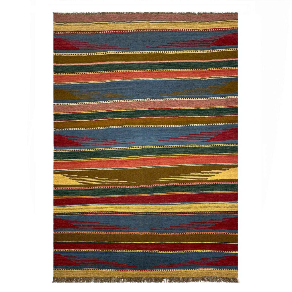 Tapis Kilim Persan en laine authentique tissé à la main à Shiraz, rayé