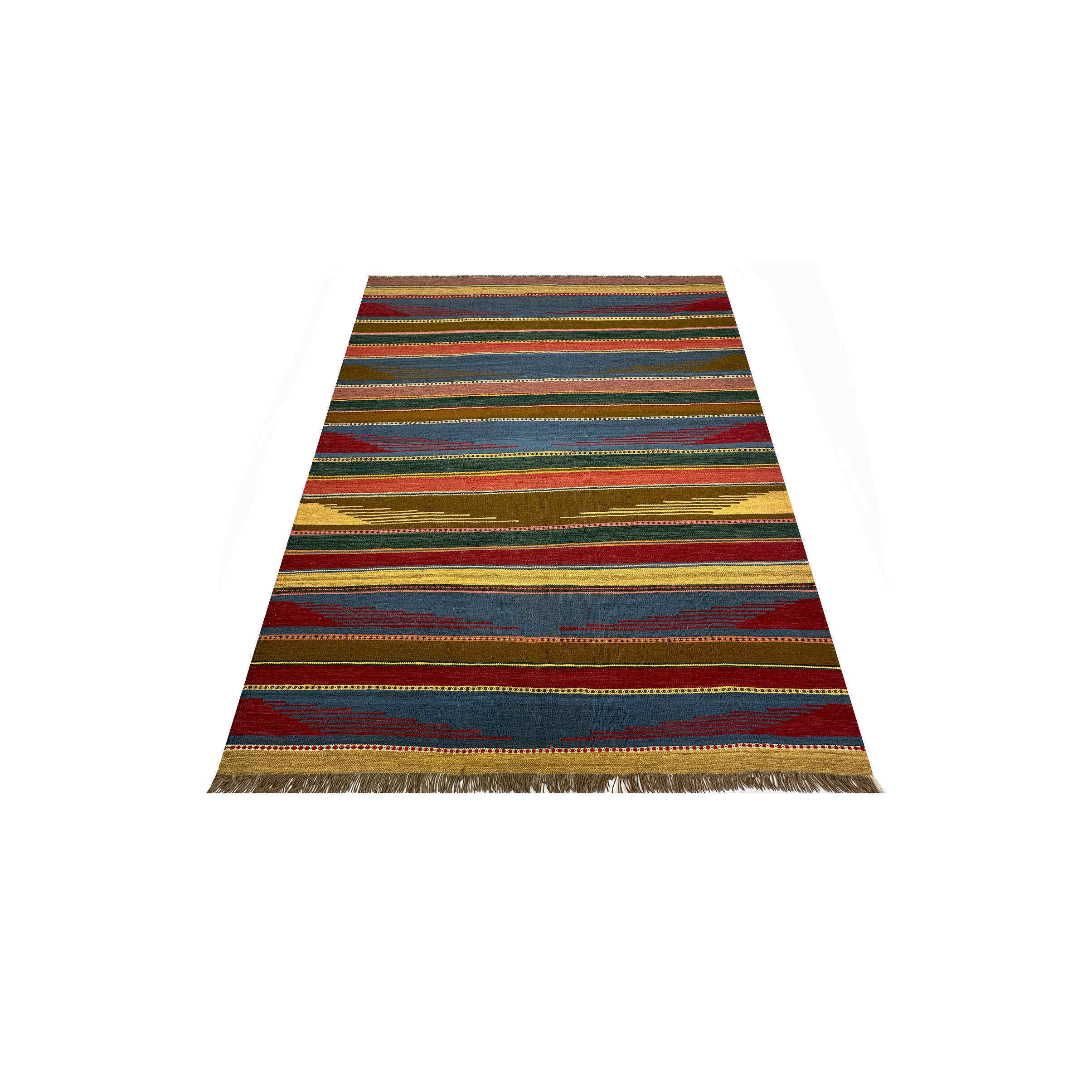 Tapis Kilim Persan en laine authentique tissé à la main à Shiraz, rayé
