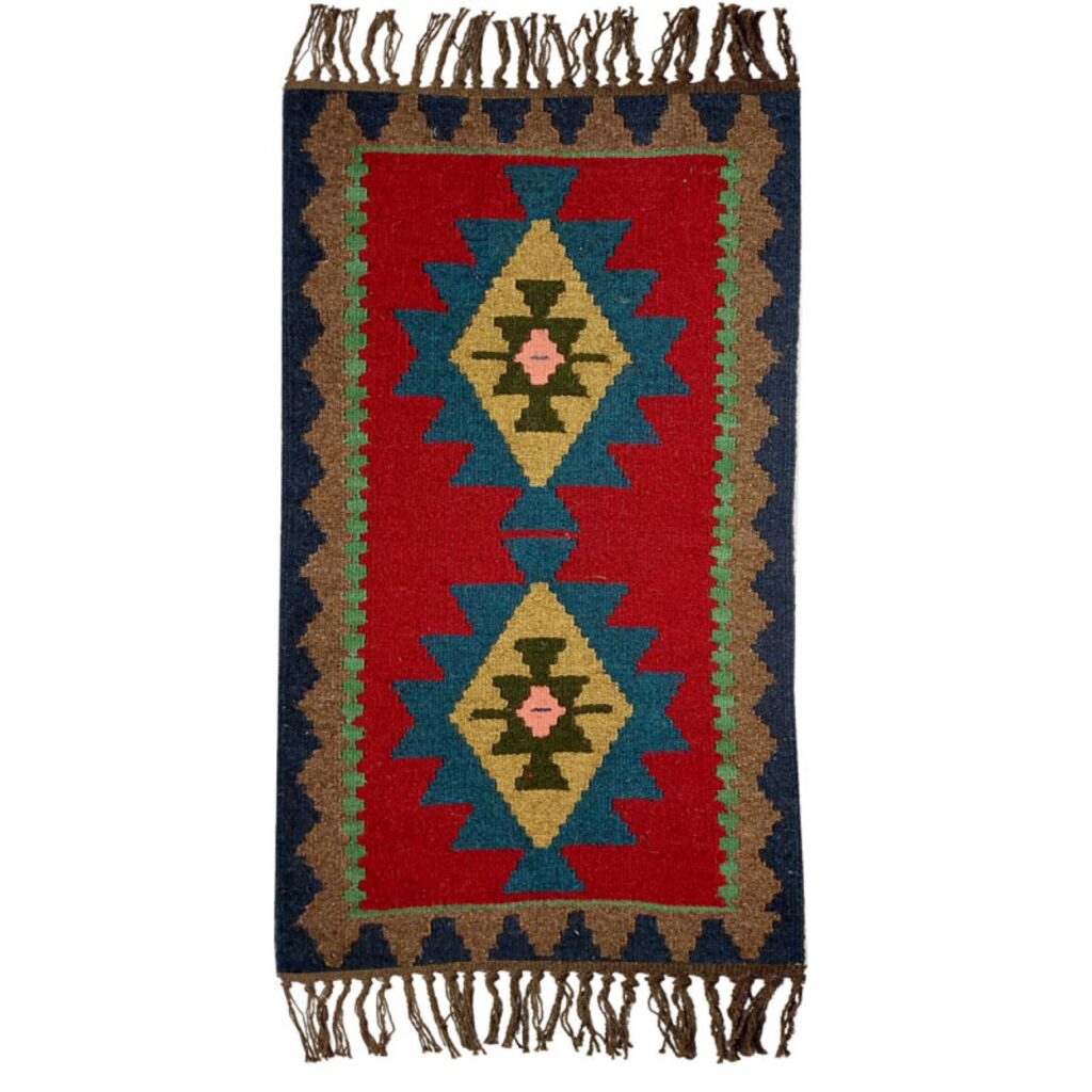Tapis Kilim Persan en laine tissé à la main, géométrique Qashqai
