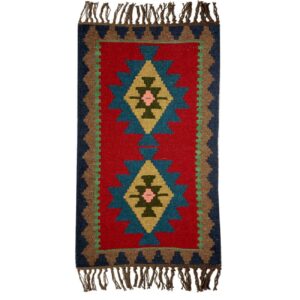 Tapis Kilim Persan en laine tissé à la main, géométrique Qashqai