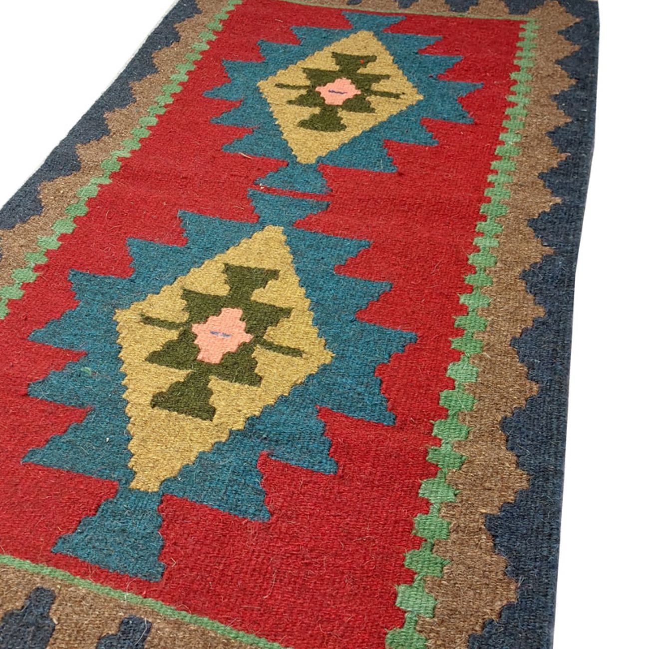 Tapis Kilim Persan en laine tissé à la main, géométrique Qashqai