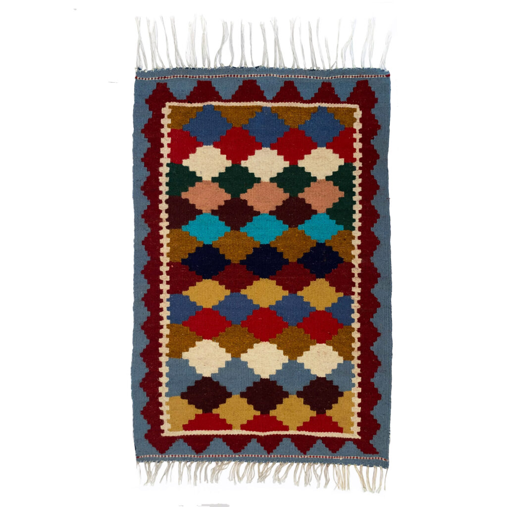 Tapis Kilim Persan en laine tissé à la main à Ardabil, géométrique Qashqai