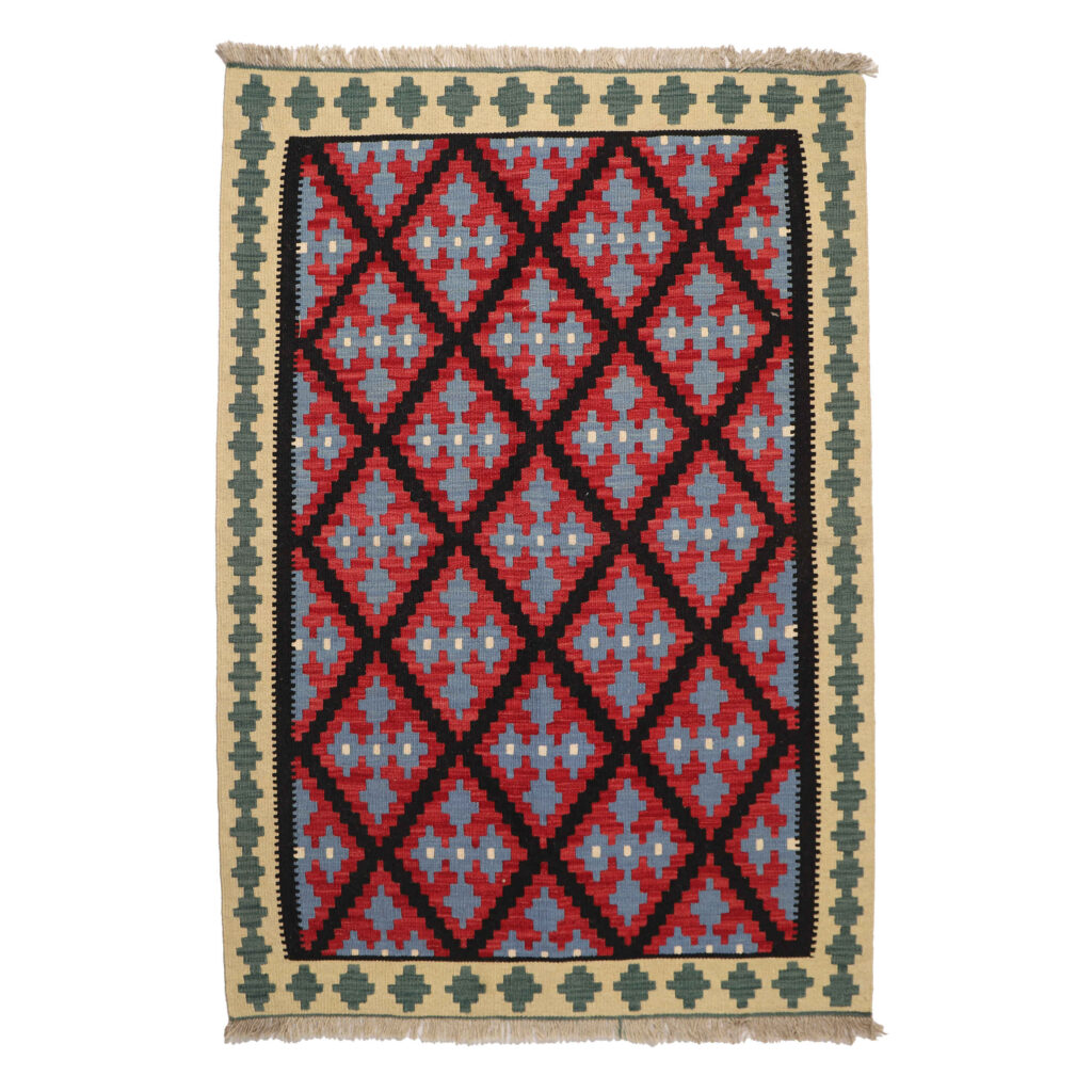 Tapis Kilim Persan en laine tissé à la main dans le Fars, Qashqai