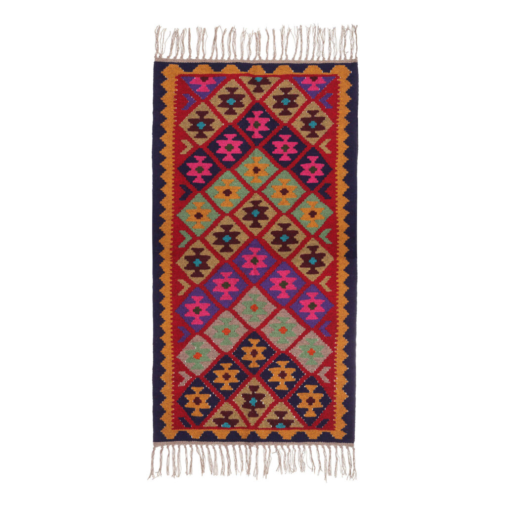 Tapis Kilim Persan en laine tissé à la main à Téhéran, Qashqai rose