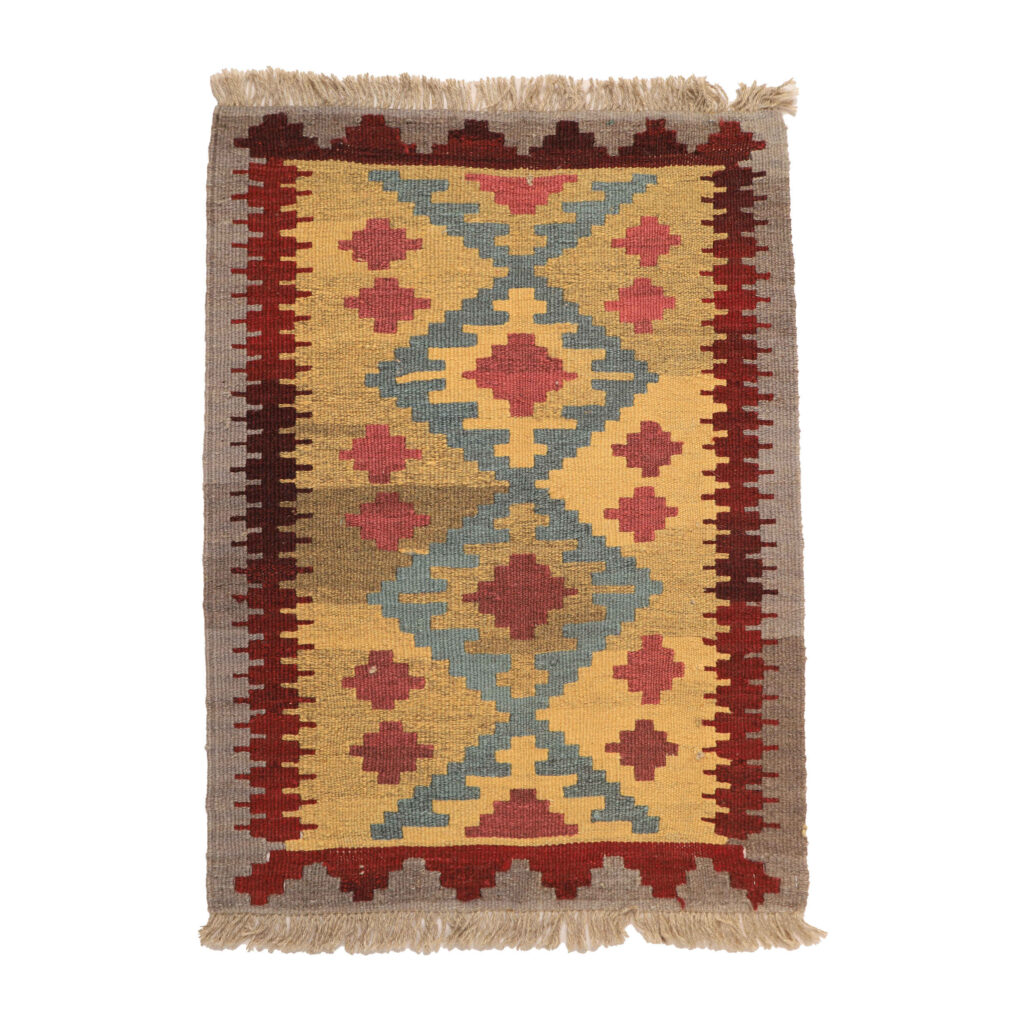 Tapis Kilim Persan en laine tissé à la main dans le Fars, Qashqai jaune
