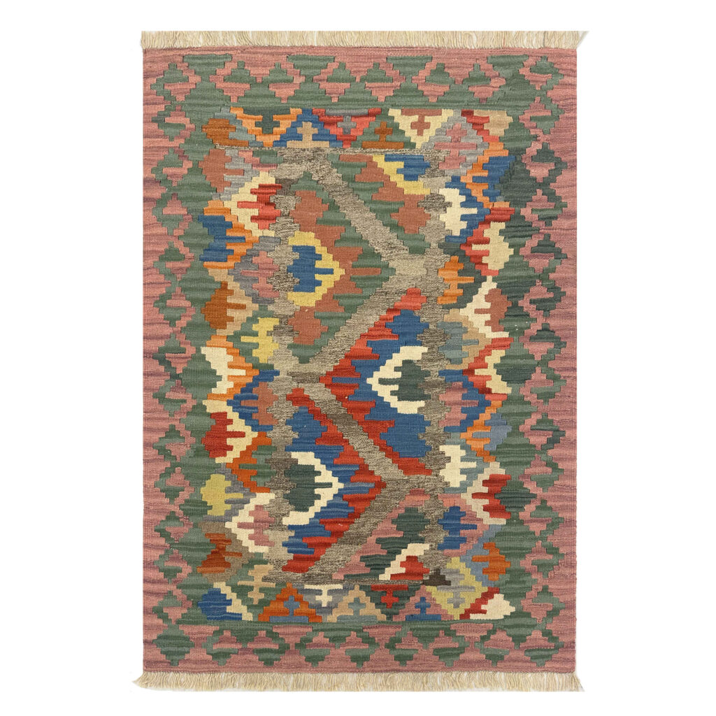 Tapis Kilim Persan en laine tissé à la main à Firuzabad, Qashqai
