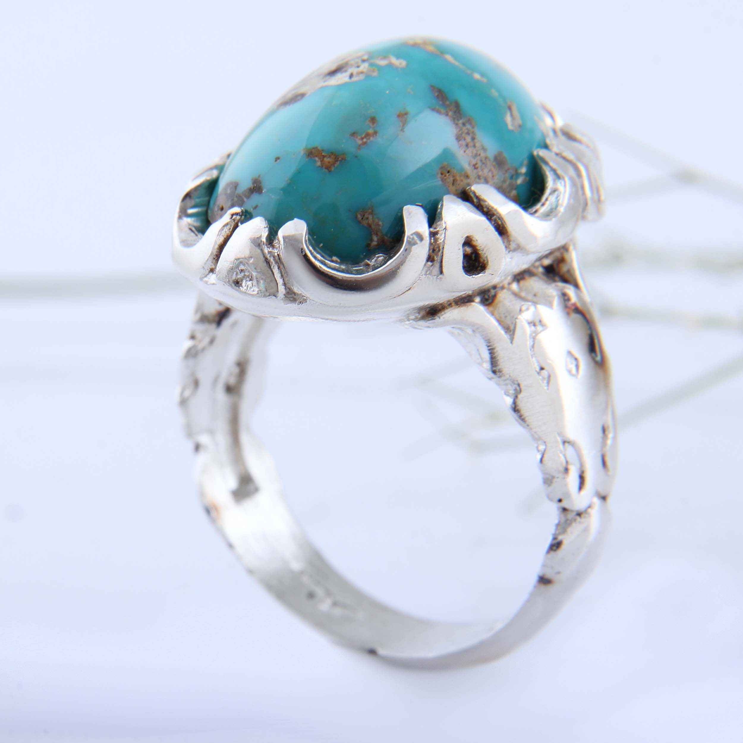 Bague Modèle Empire en Argent Persan avec Turquoise de Neyshabur pour Homme