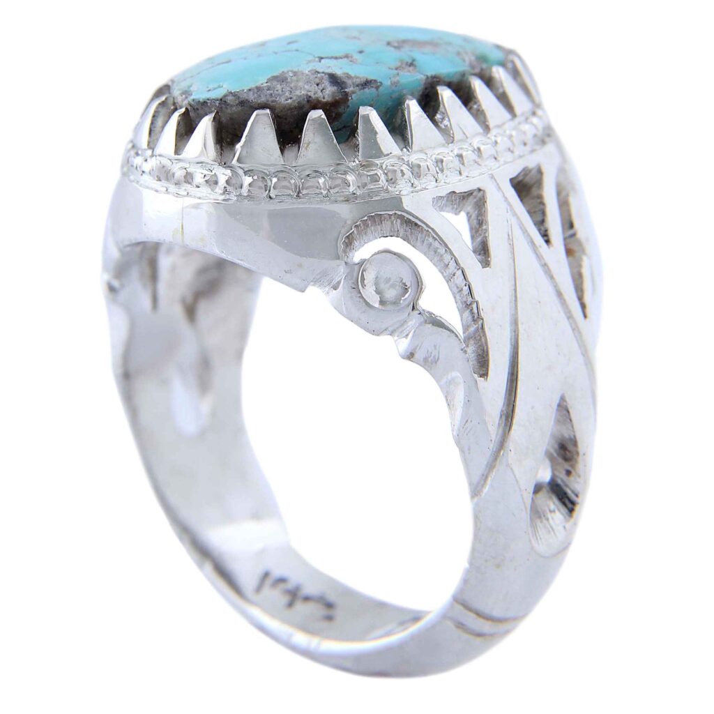Bague Modèle Œil en Argent Persan avec Turquoise de Neyshabur pour Homme
