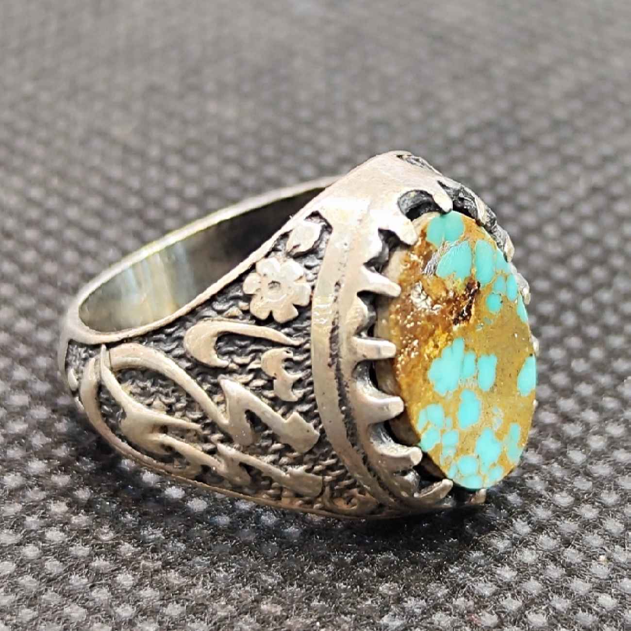 Bague Modèle Firoze en Argent Persan avec Turquoise de Neyshabur pour Homme